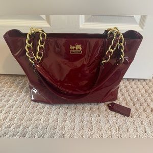 COACH burgundy red patent leather shoulder bag